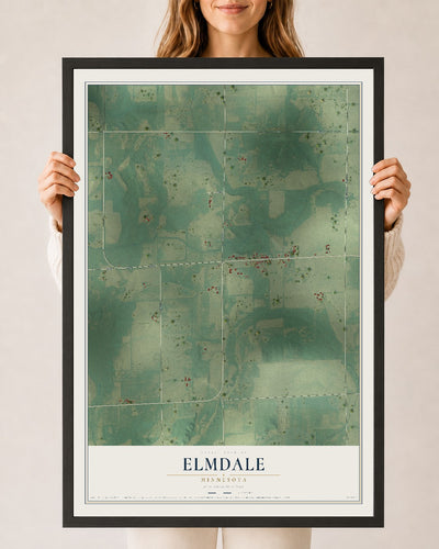 Map of Elmdale, Minnesota, 24 x 36 inch print in a black wood frame