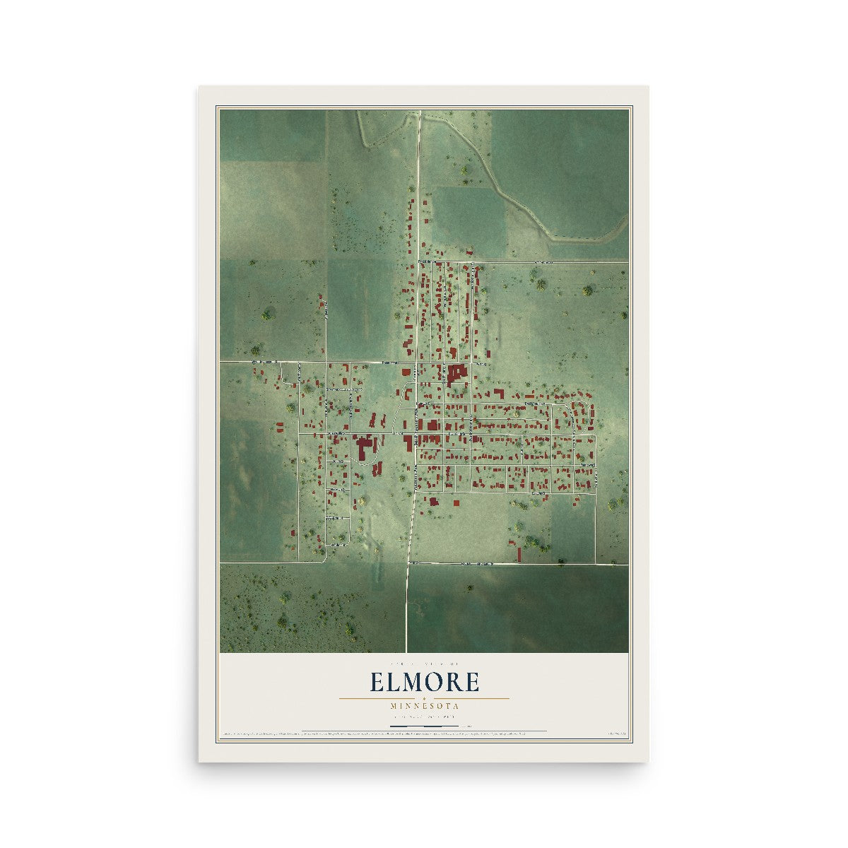 Map of Elmore, Minnesota, 12 x 18 inch unframed archival matte print