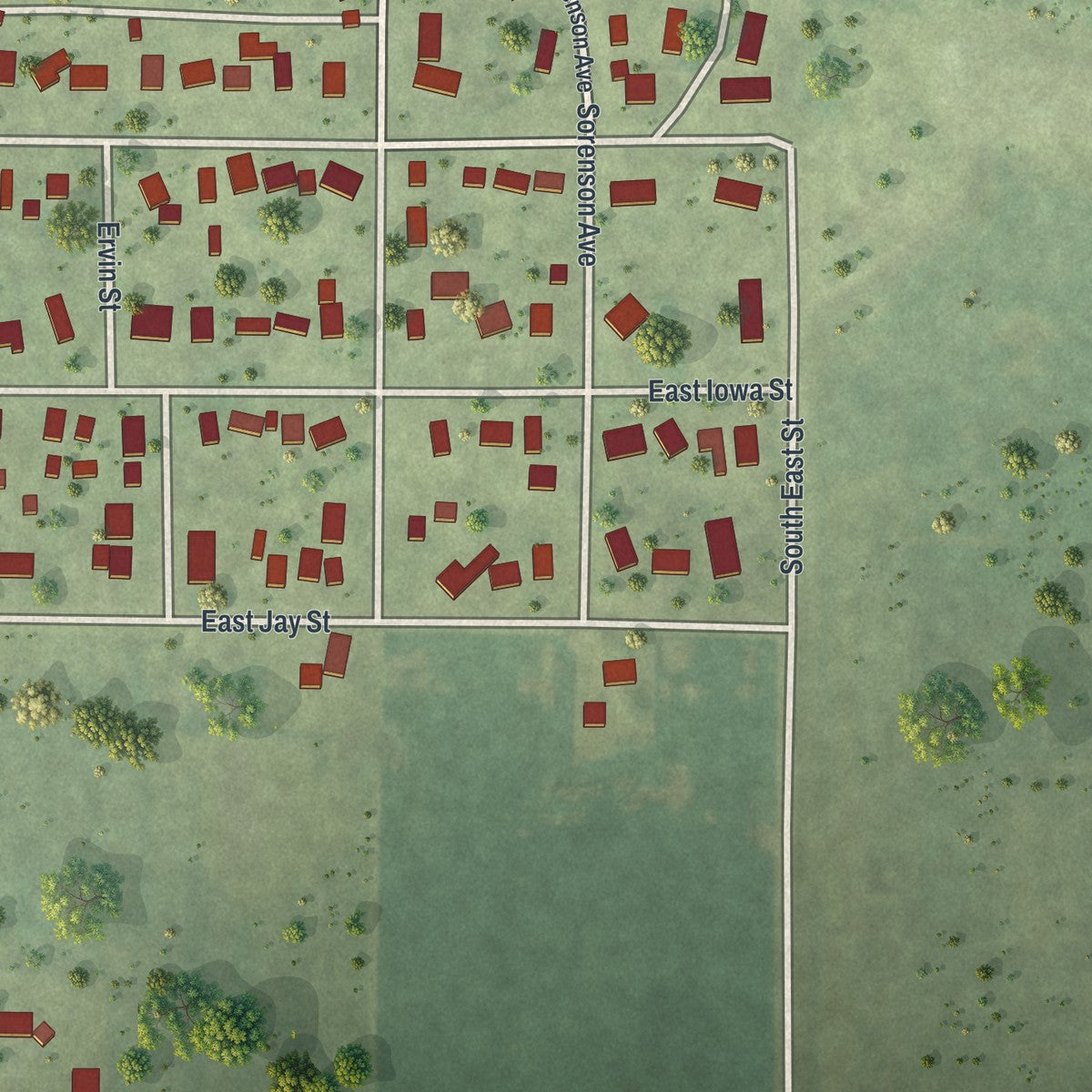 Second close-up of the map of Elmore, Minnesota print showing more streets and buildings