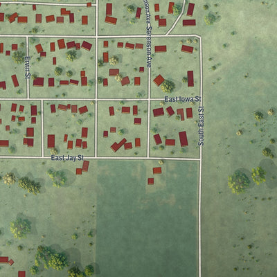 Second close-up of the map of Elmore, Minnesota print showing more streets and buildings