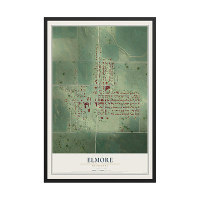Map of Elmore, Minnesota, 12 x 18 inch print in a black wood frame