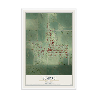 Map of Elmore, Minnesota, 12 x 18 inch print in a white wood frame