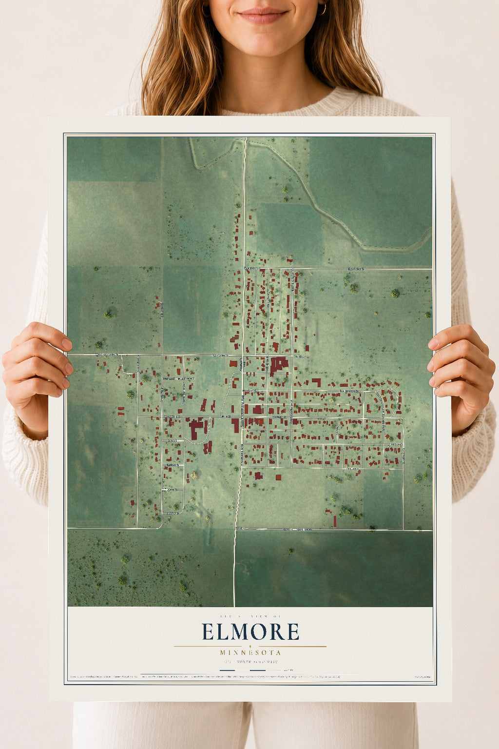 Map of Elmore, Minnesota, 18 x 24 inch unframed archival matte print