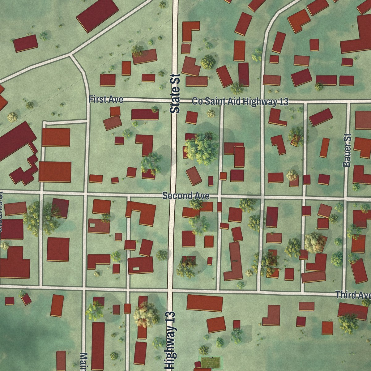 Close-up of the map of Elrosa, Minnesota print showing street and building detail