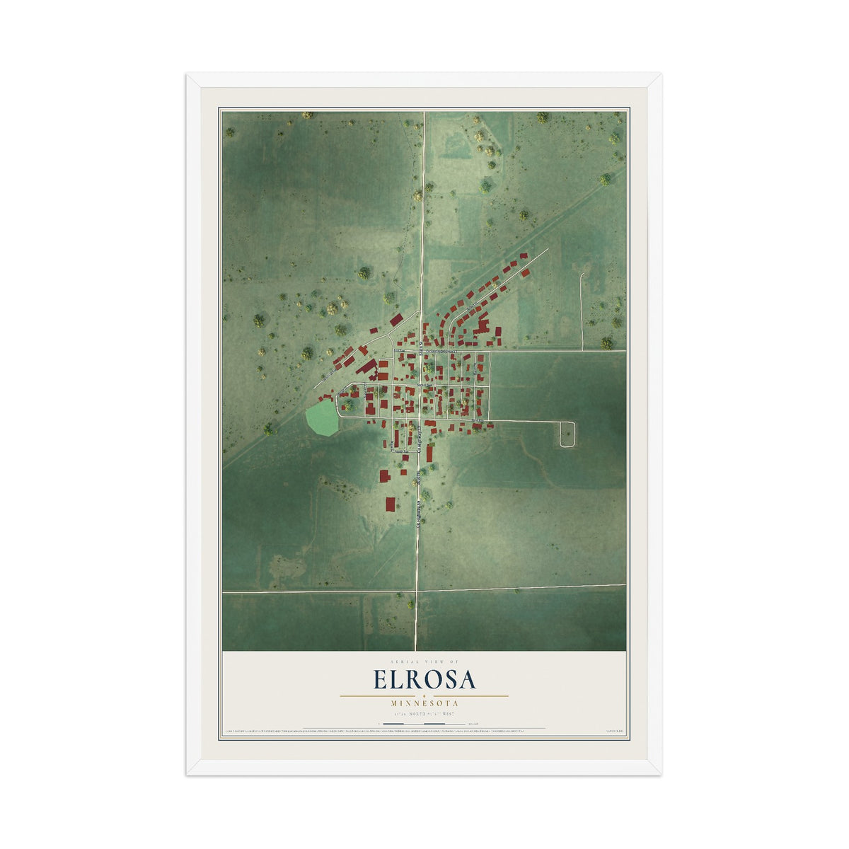Map of Elrosa, Minnesota, 12 x 18 inch print in a white wood frame