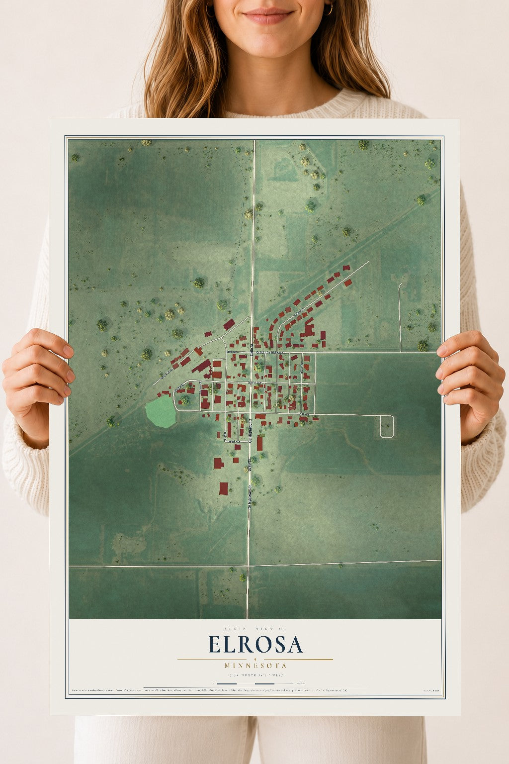 Map of Elrosa, Minnesota, 18 x 24 inch unframed archival matte print