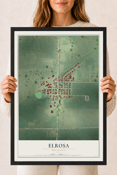 Map of Elrosa, Minnesota, 18 x 24 inch print in a black wood frame