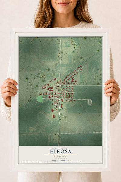 Map of Elrosa, Minnesota, 18 x 24 inch print in a white wood frame