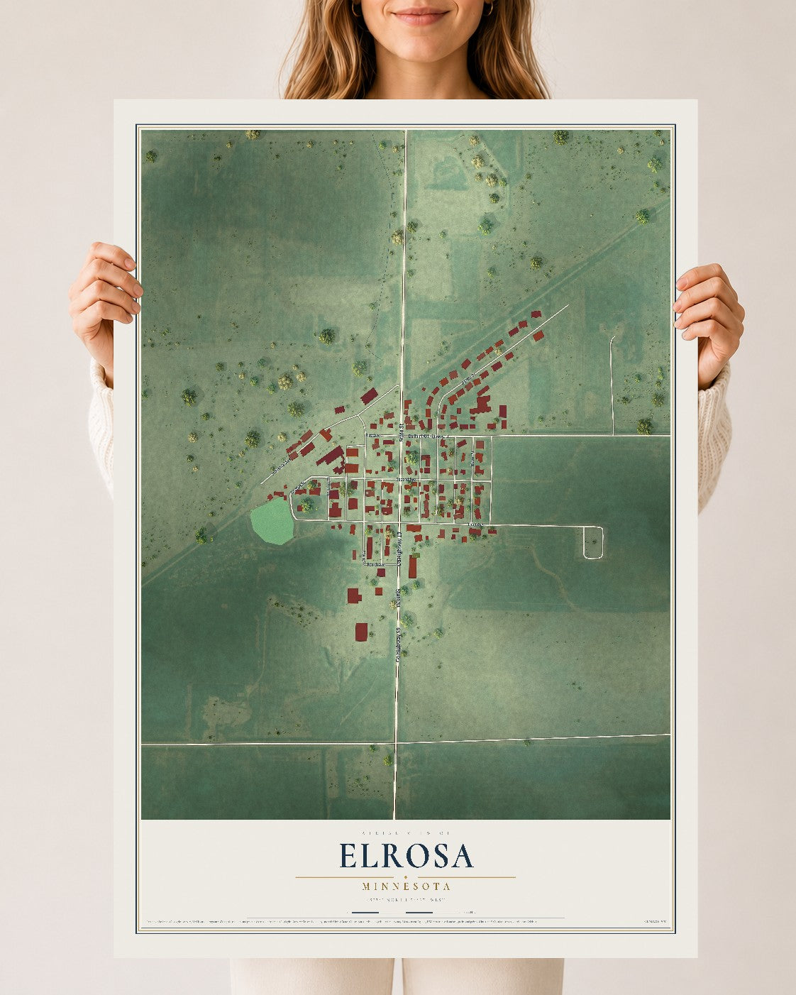 Map of Elrosa, Minnesota, 24 x 36 inch unframed archival matte print