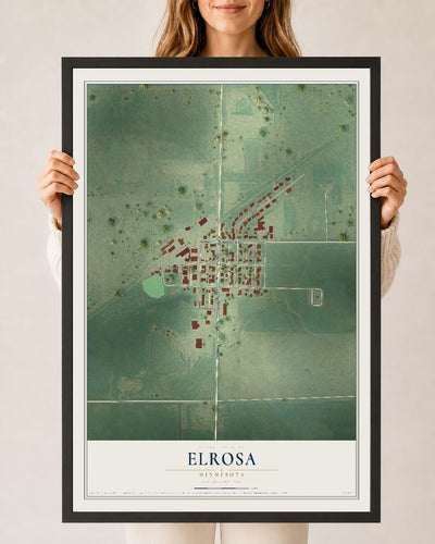 Map of Elrosa, Minnesota, 24 x 36 inch print in a black wood frame