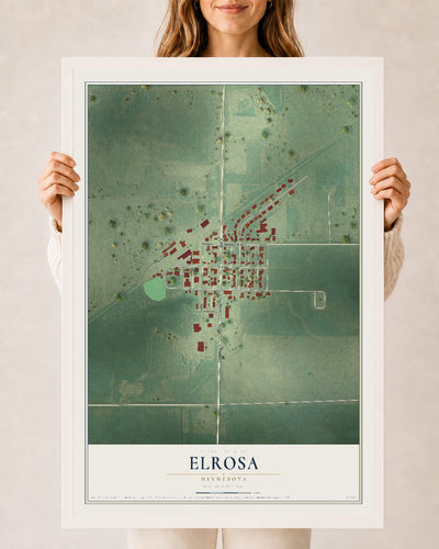 Map of Elrosa, Minnesota, 24 x 36 inch print in a white wood frame