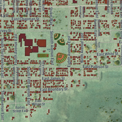 Close-up of the map of Ely, Minnesota print showing street and building detail