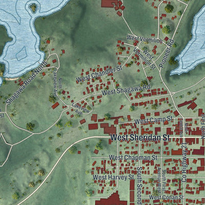 Second close-up of the map of Ely, Minnesota print showing more streets and buildings