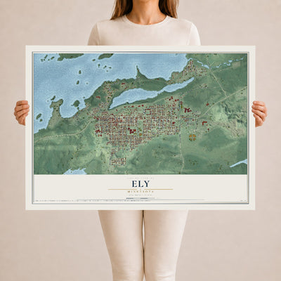 Map of Ely, Minnesota, 24 x 36 inch unframed archival matte print