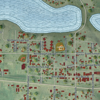 Close-up of the map of Elysian, Minnesota print showing street and building detail