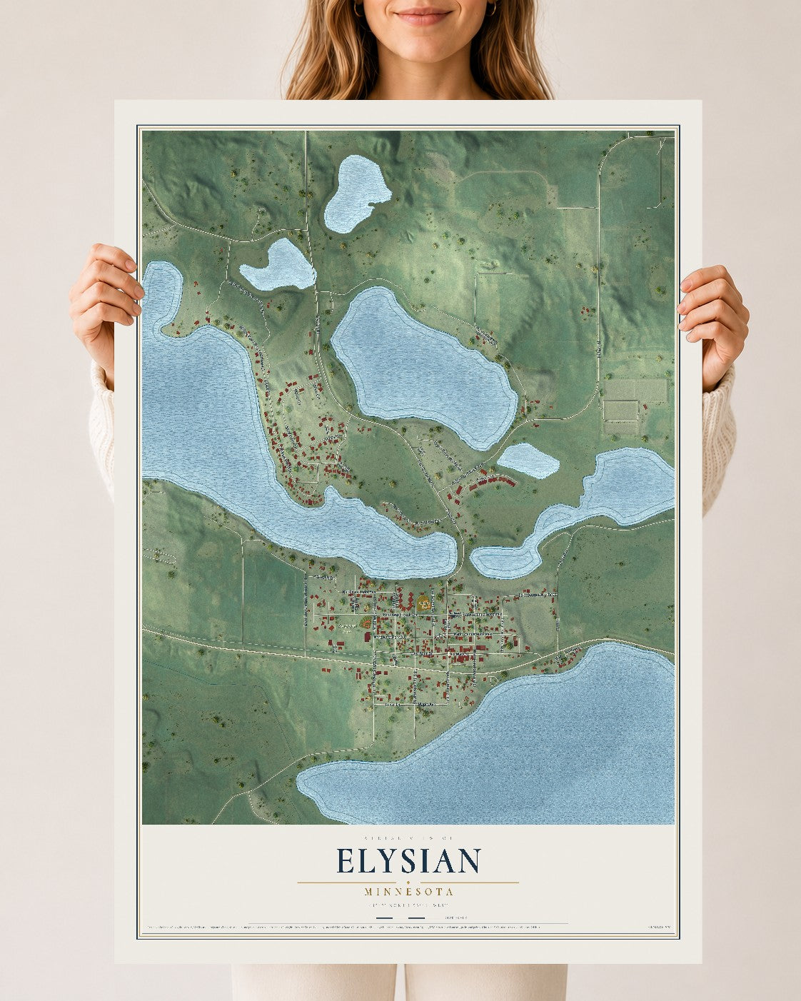 Map of Elysian, Minnesota, 24 x 36 inch unframed archival matte print