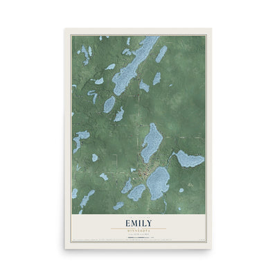 Map of Emily, Minnesota, 12 x 18 inch unframed archival matte print