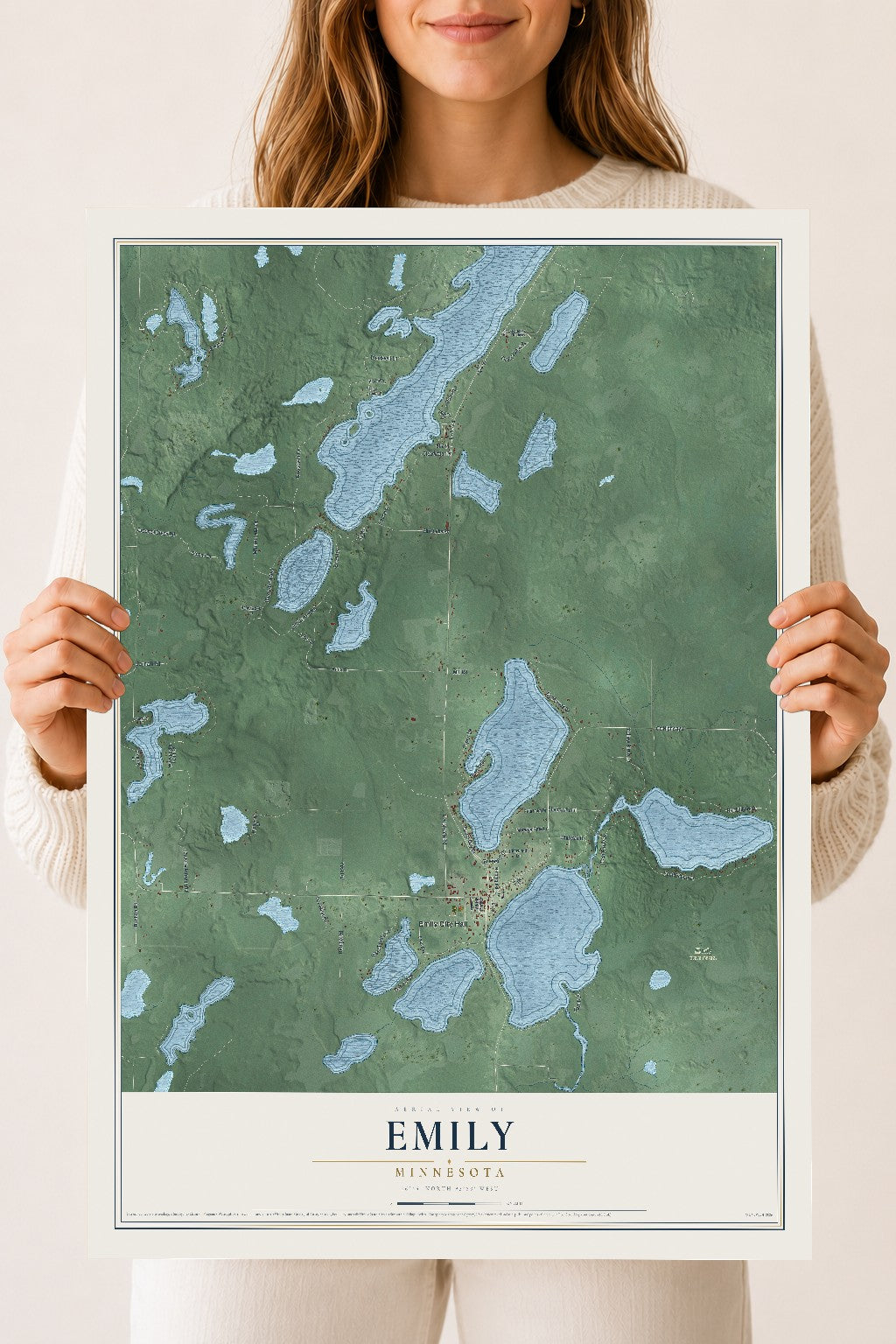 Map of Emily, Minnesota, 18 x 24 inch unframed archival matte print