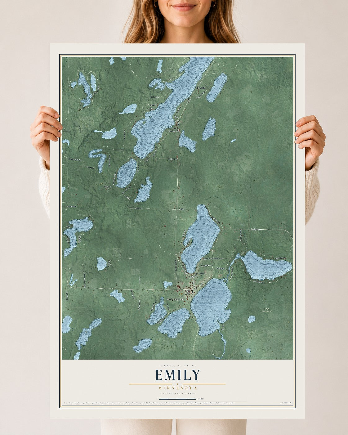 Map of Emily, Minnesota, 24 x 36 inch unframed archival matte print