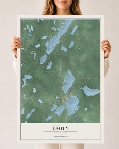 Map of Emily, Minnesota, 24 x 36 inch unframed archival matte print