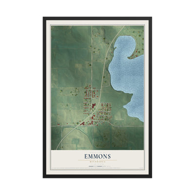 Map of Emmons, Minnesota, 12 x 18 inch print in a black wood frame