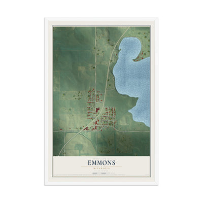 Map of Emmons, Minnesota, 12 x 18 inch print in a white wood frame