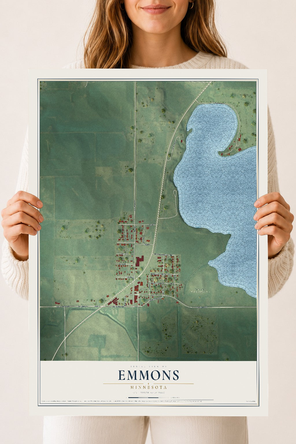 Map of Emmons, Minnesota, 18 x 24 inch unframed archival matte print