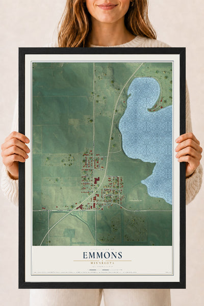 Map of Emmons, Minnesota, 18 x 24 inch print in a black wood frame
