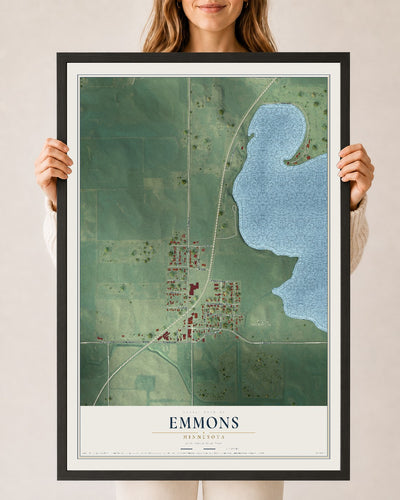 Map of Emmons, Minnesota, 24 x 36 inch print in a black wood frame