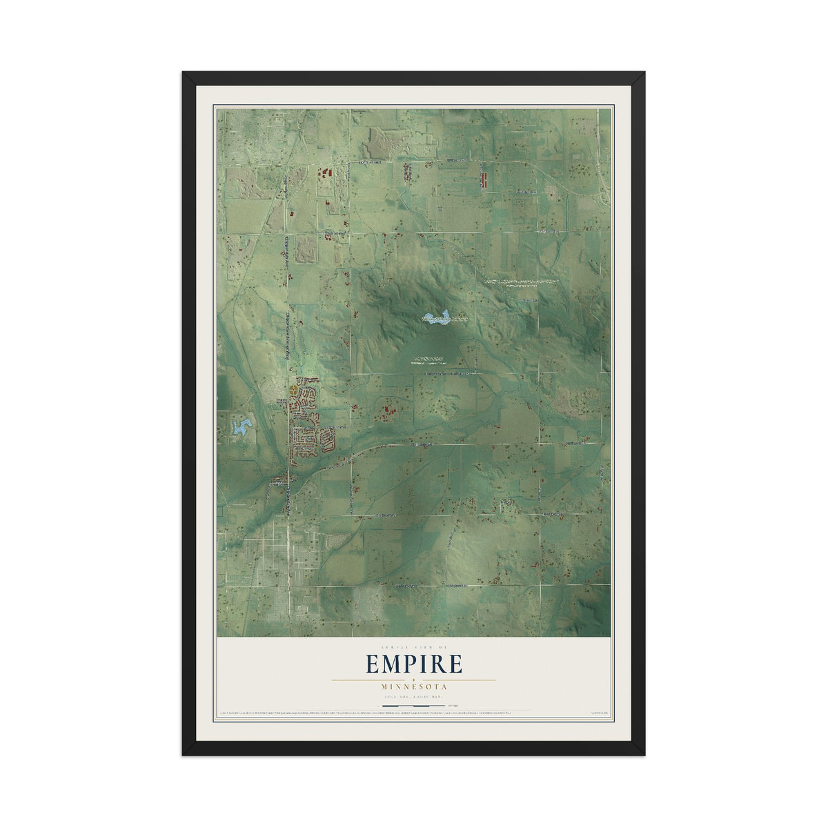 Map of Empire, Minnesota, 12 x 18 inch print in a black wood frame