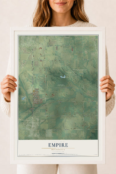 Map of Empire, Minnesota, 18 x 24 inch print in a white wood frame