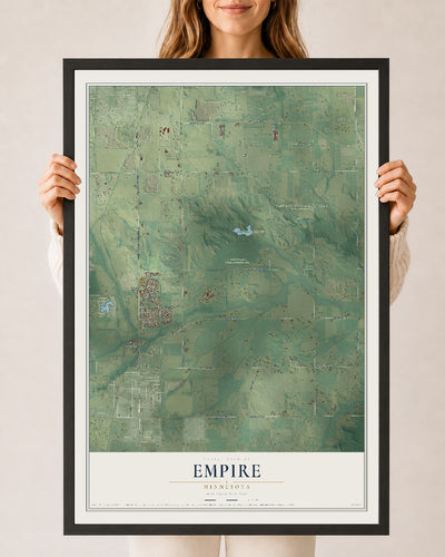 Map of Empire, Minnesota, 24 x 36 inch print in a black wood frame