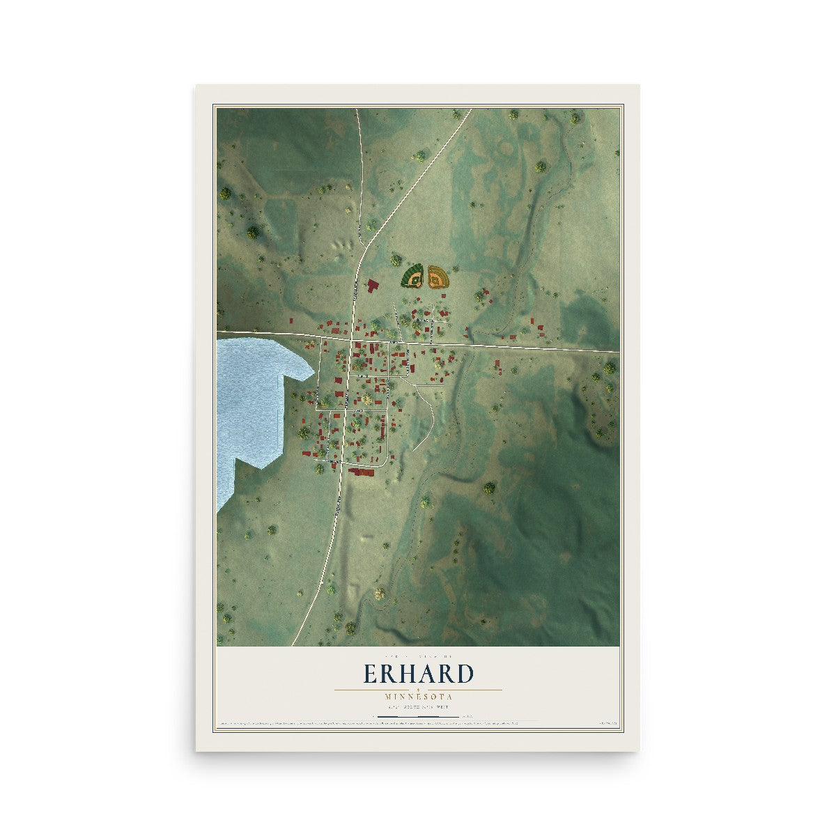 Map of Erhard, Minnesota, 12 x 18 inch unframed archival matte print