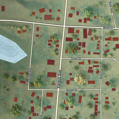 Close-up of the map of Erhard, Minnesota print showing street and building detail