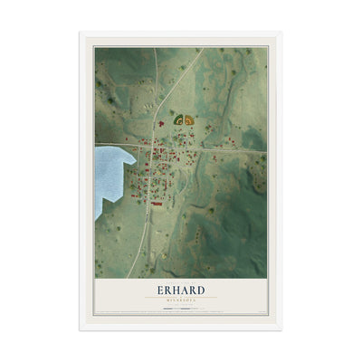 Map of Erhard, Minnesota, 12 x 18 inch print in a white wood frame