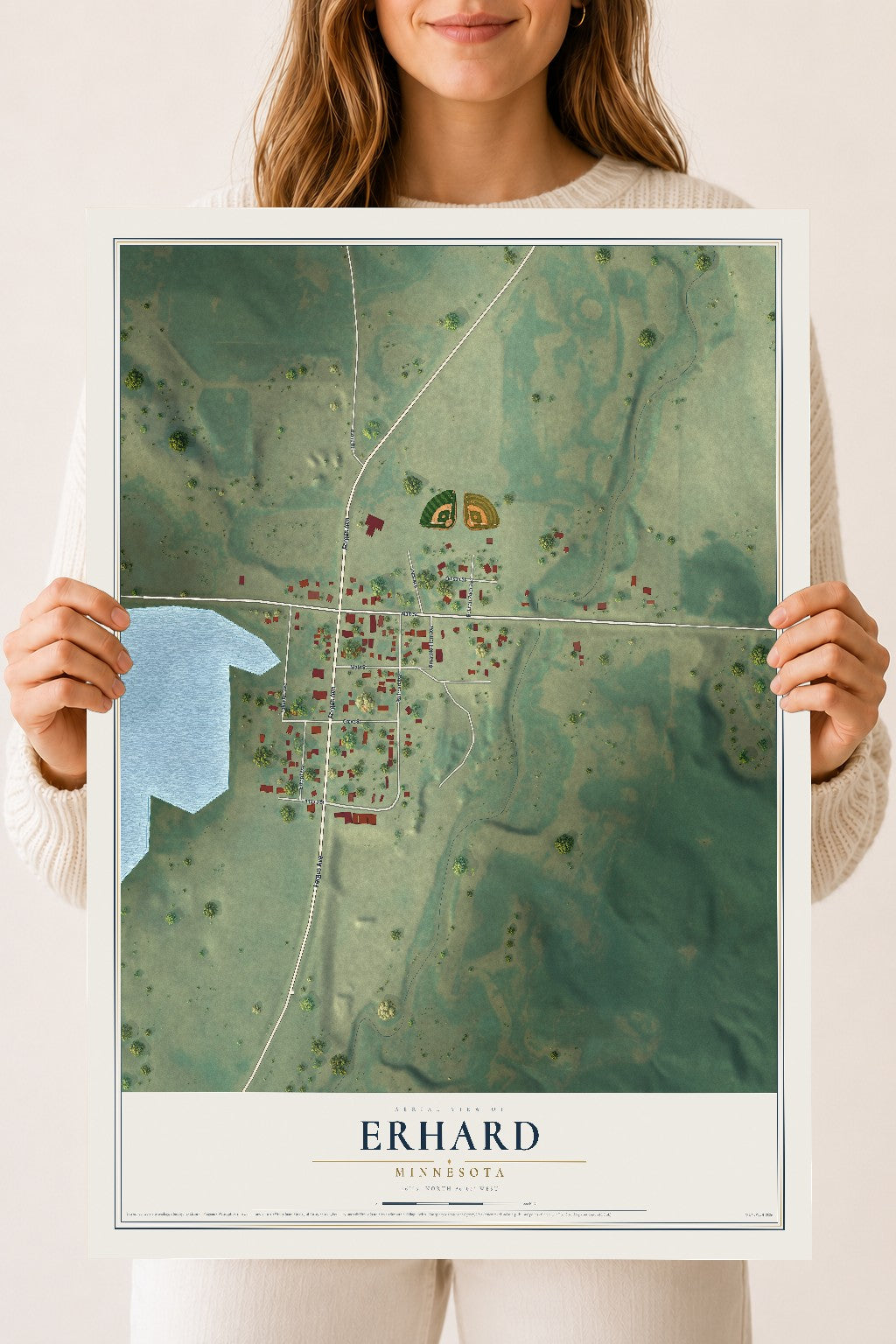 Map of Erhard, Minnesota, 18 x 24 inch unframed archival matte print