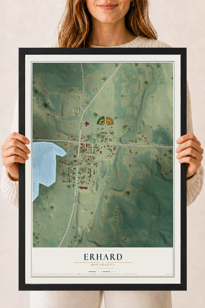 Map of Erhard, Minnesota, 18 x 24 inch print in a black wood frame