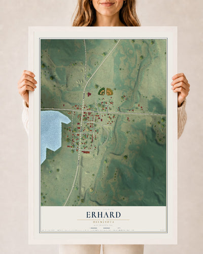 Map of Erhard, Minnesota, 24 x 36 inch print in a white wood frame
