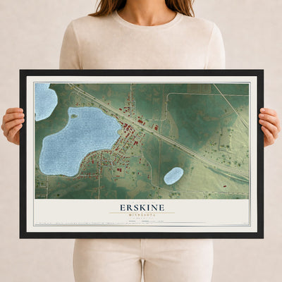 Map of Erskine, Minnesota, 12 x 18 inch print in a black wood frame