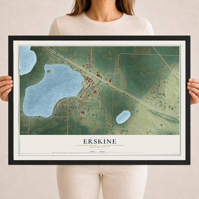 Map of Erskine, Minnesota, 18 x 24 inch print in a black wood frame