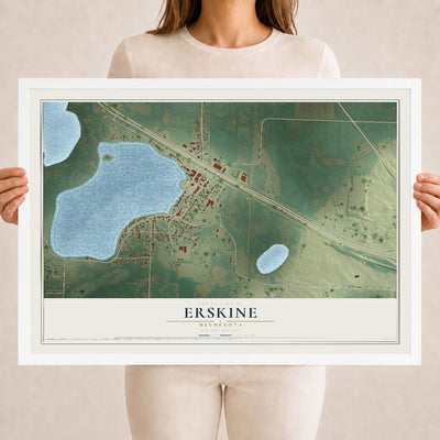 Map of Erskine, Minnesota, 18 x 24 inch print in a white wood frame