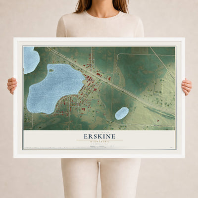 Map of Erskine, Minnesota, 24 x 36 inch print in a white wood frame