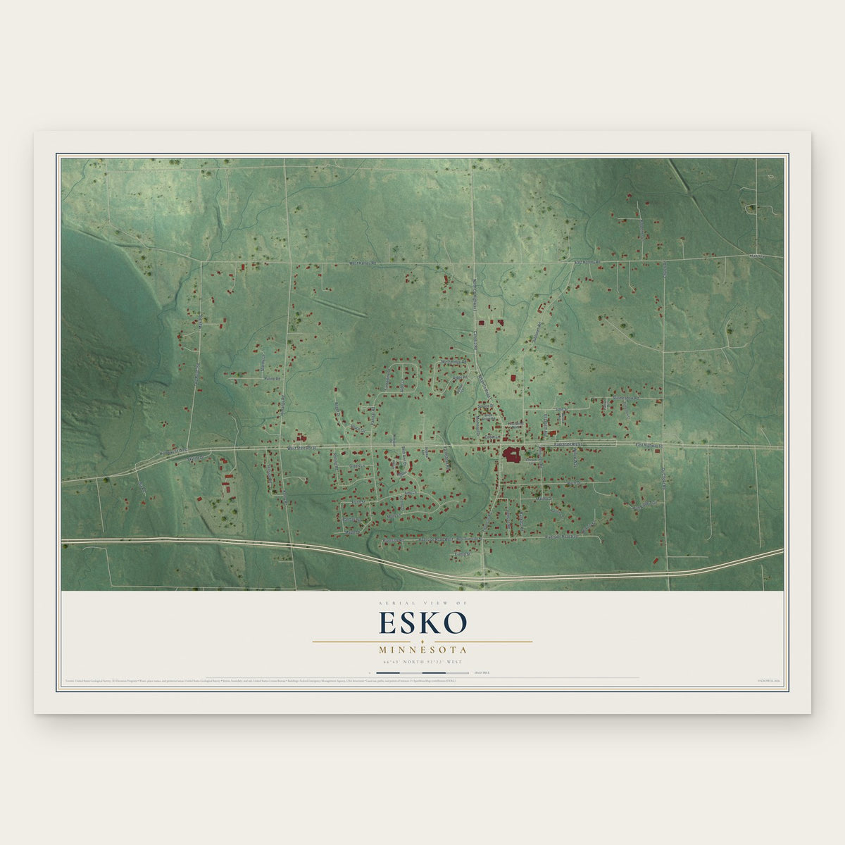 Esko, Minnesota map print, the full design