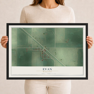 Map of Evan, Minnesota, 12 x 18 inch print in a black wood frame