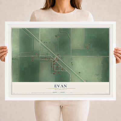 Map of Evan, Minnesota, 18 x 24 inch print in a white wood frame