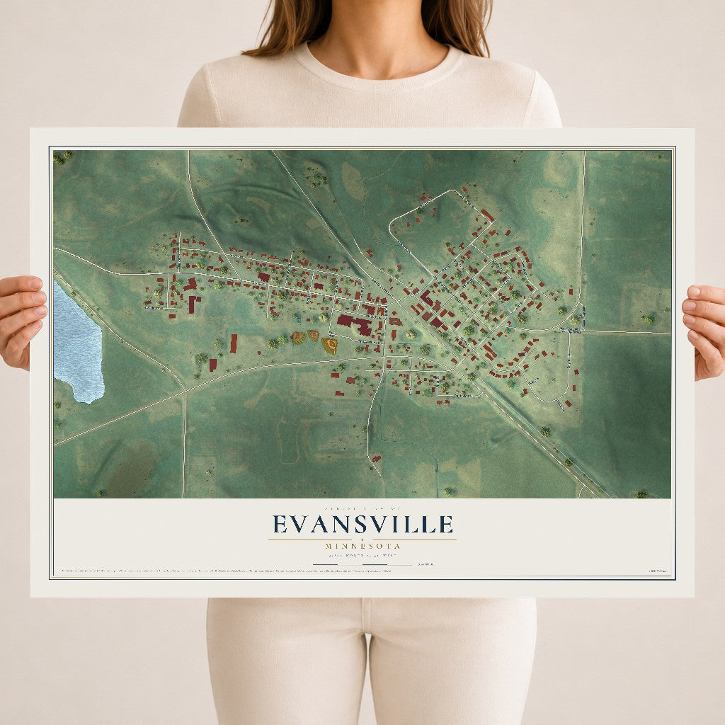 Map of Evansville, Minnesota, 18 x 24 inch unframed archival matte print