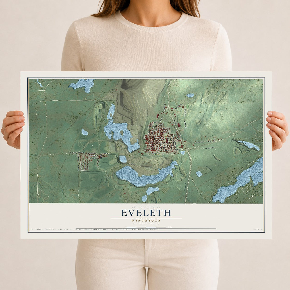 Map of Eveleth, Minnesota, 12 x 18 inch unframed archival matte print