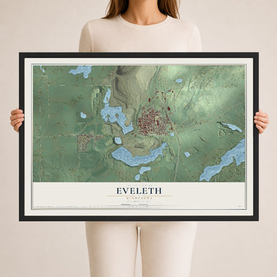 Map of Eveleth, Minnesota, 24 x 36 inch print in a black wood frame