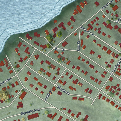 Second close-up of the map of Excelsior, Minnesota print showing more streets and buildings