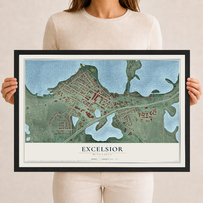 Map of Excelsior, Minnesota, 12 x 18 inch print in a black wood frame